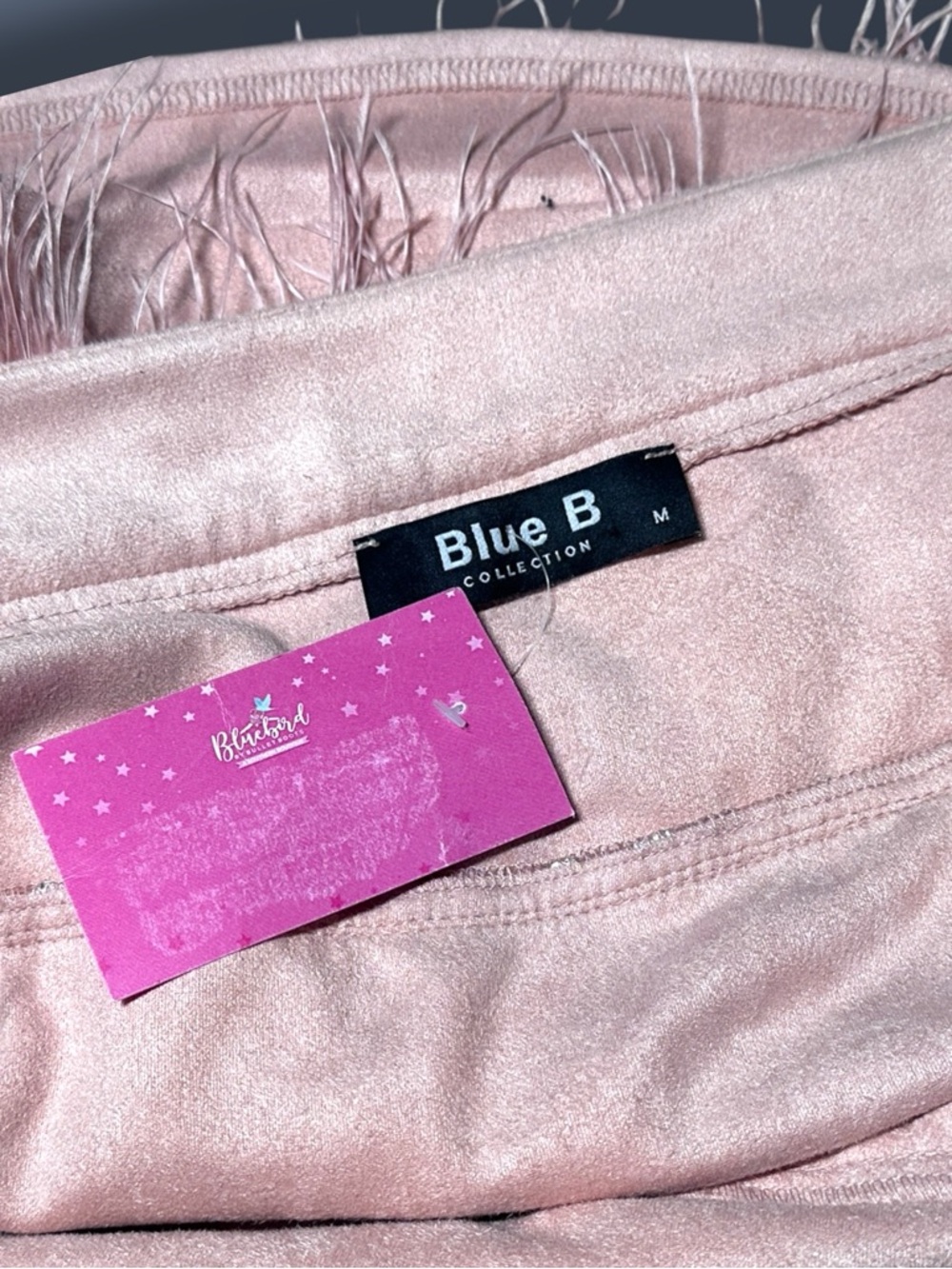 NWT Blue B Pink and Silver Fringe Faux Suede Mini Skirt in Light Pink. Size Med - Picture 9 of 9